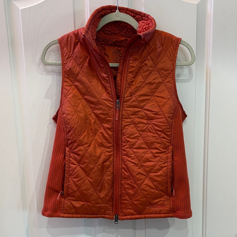 L.L.Bean Women’s XSP Burnt Orange Quilted Fleece Vest Full Zip Petite